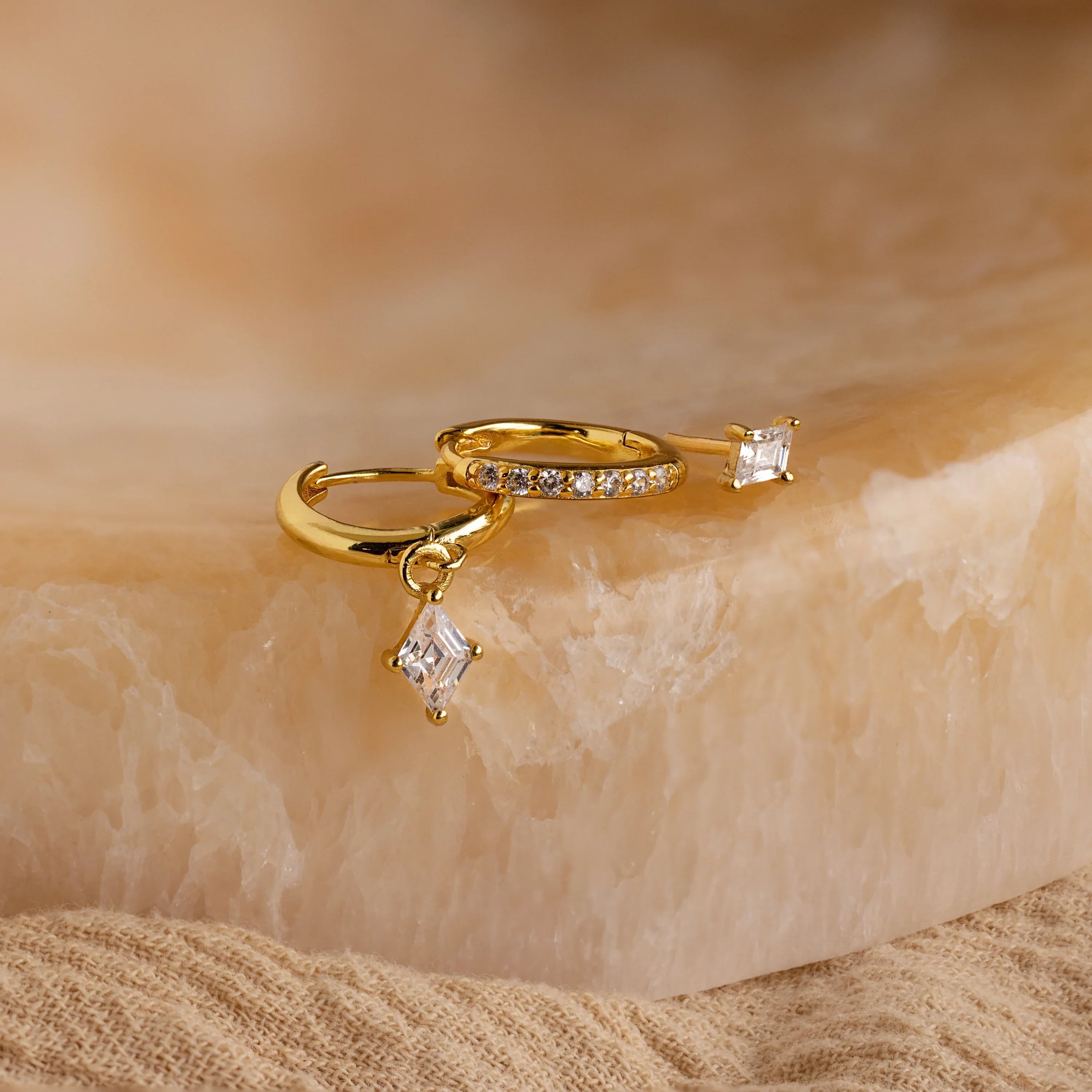 Diamond Pave Earrings Set Silver 18K Gold Plated