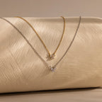 Diamond Bow Necklace Silver 18K Gold Plated