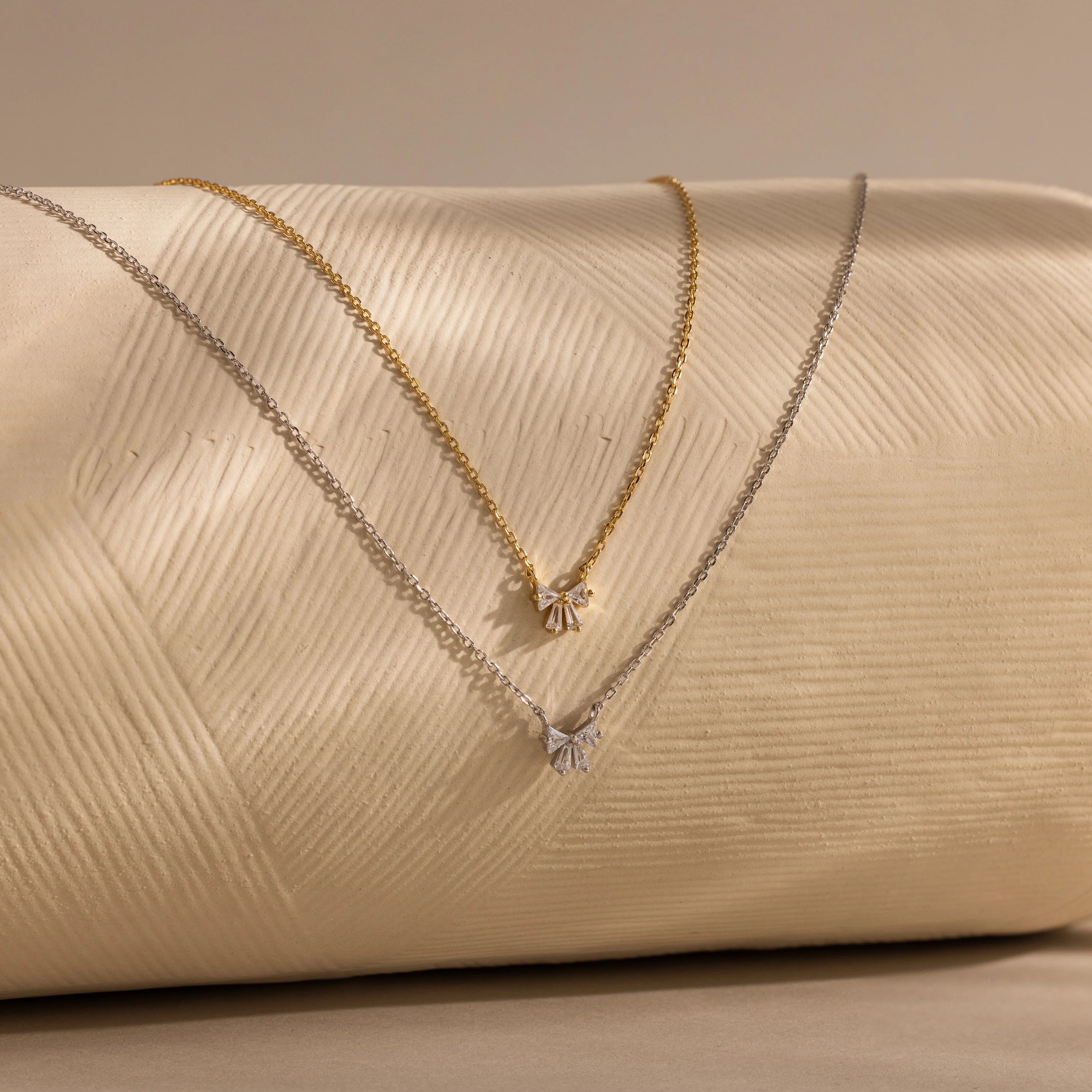 Diamond Bow Necklace Silver 18K Gold Plated