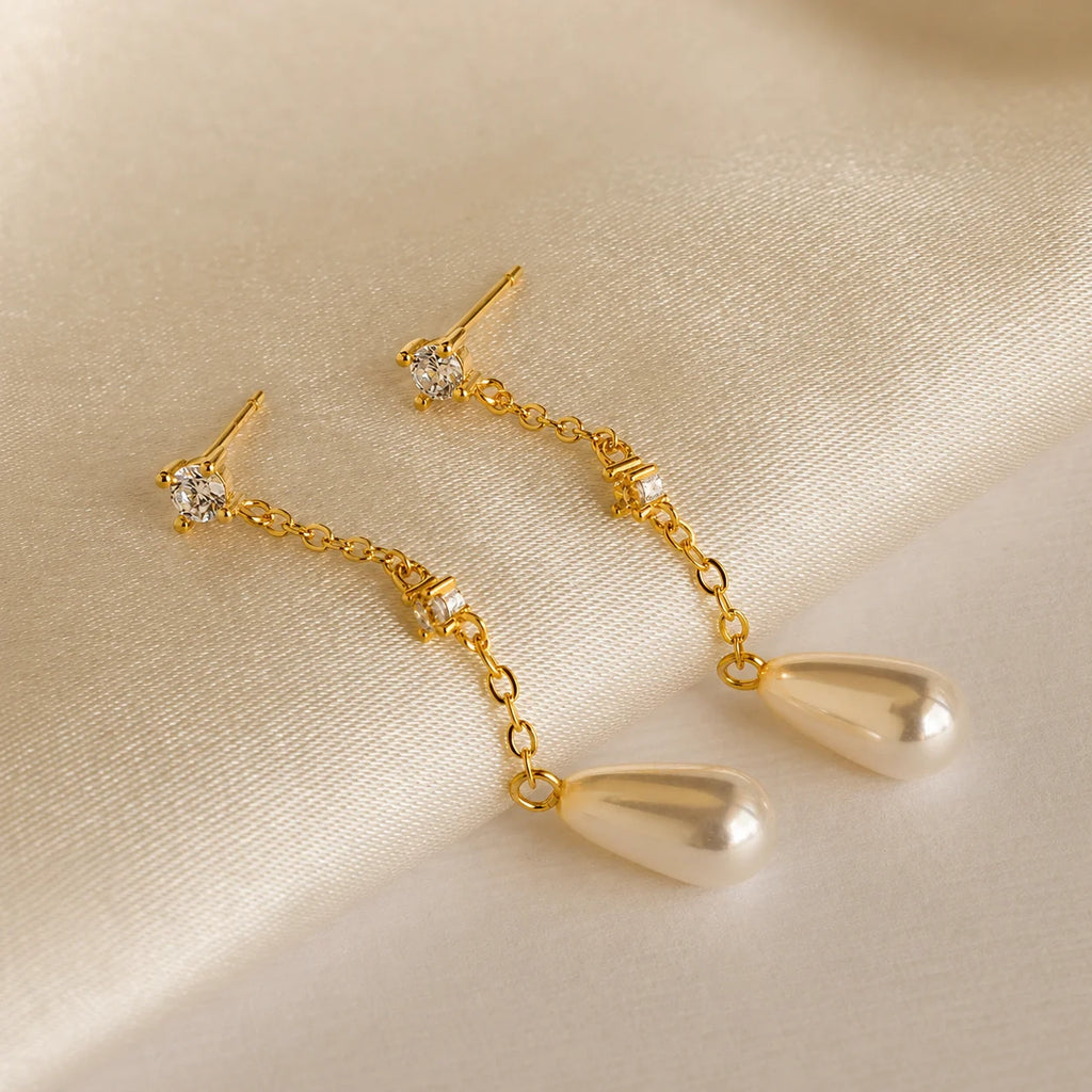 Diamond Pearl Chain Earrings