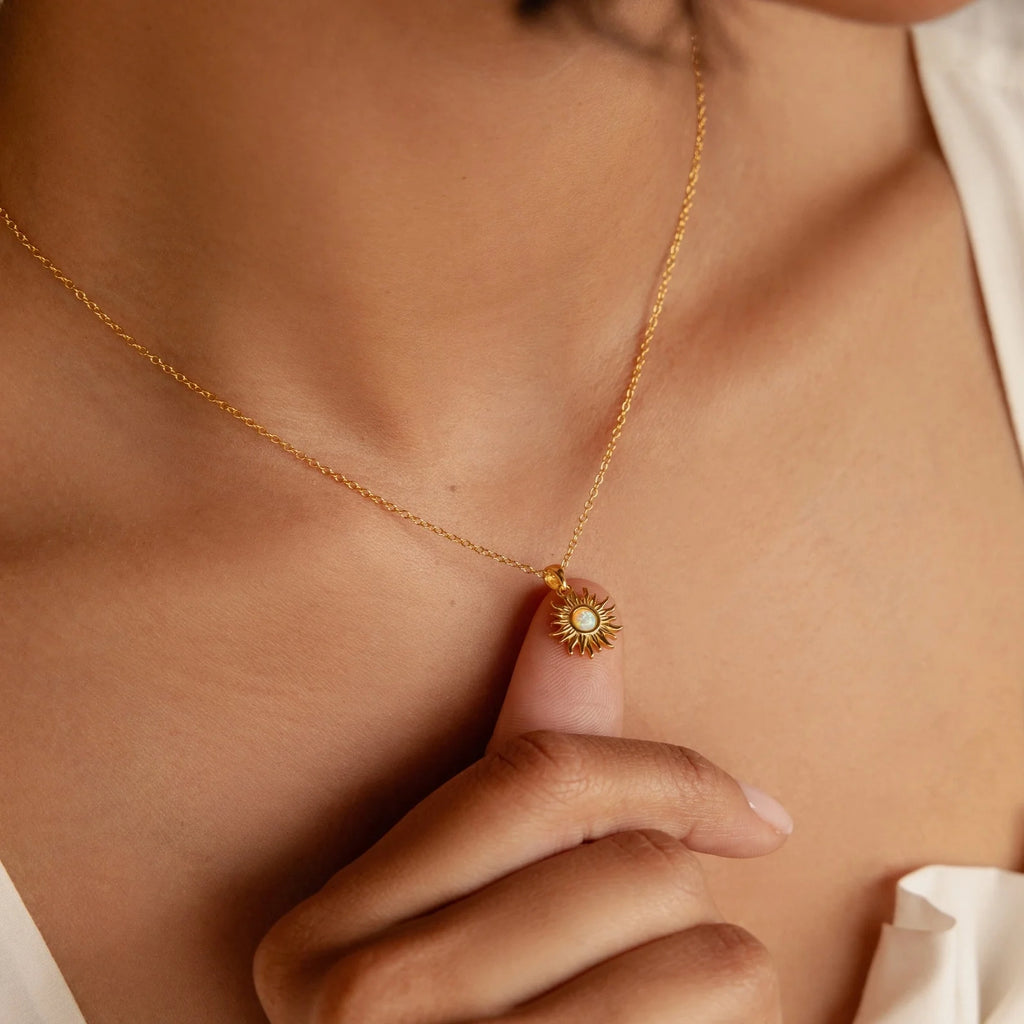 Opal Sun Necklace Silver 18K Gold Plated