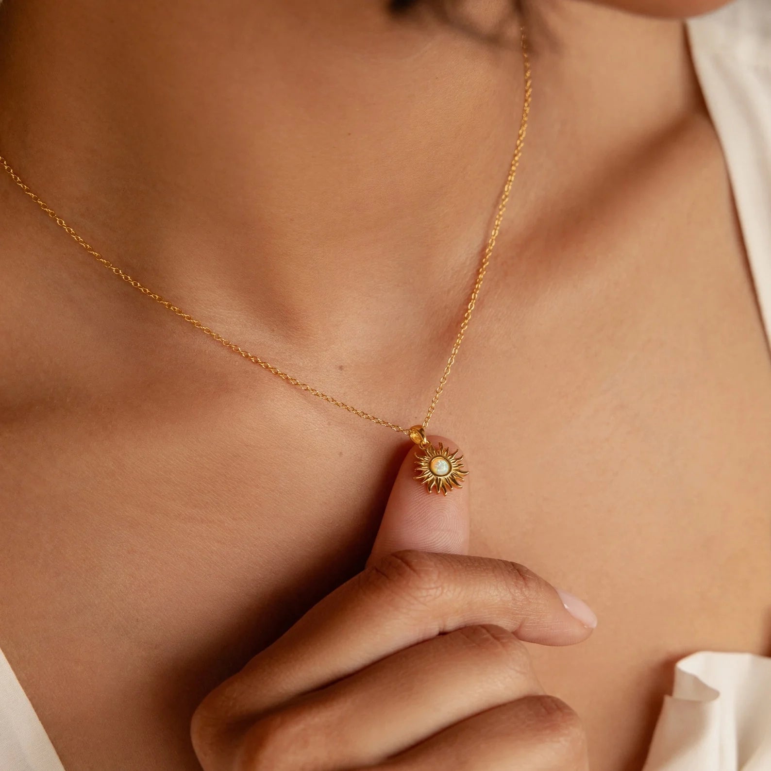 Opal Sun Necklace Silver 18K Gold Plated