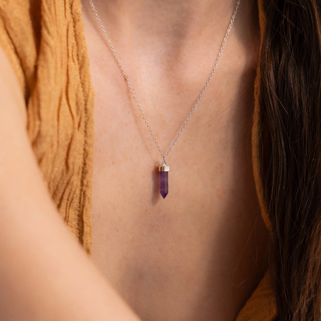 Amethyst Quartz Necklace Silver 18K Gold Plated