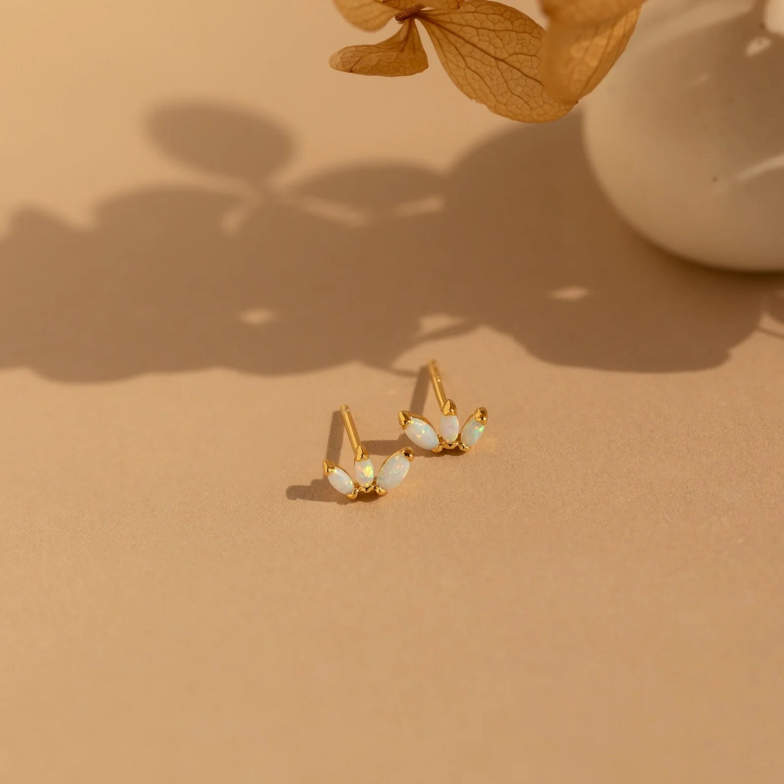 Opal Marquise Studs Silver 18K Gold Plated