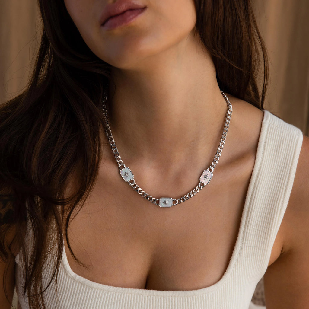 Opal North Star Trio Necklace Silver 18K Gold Plated