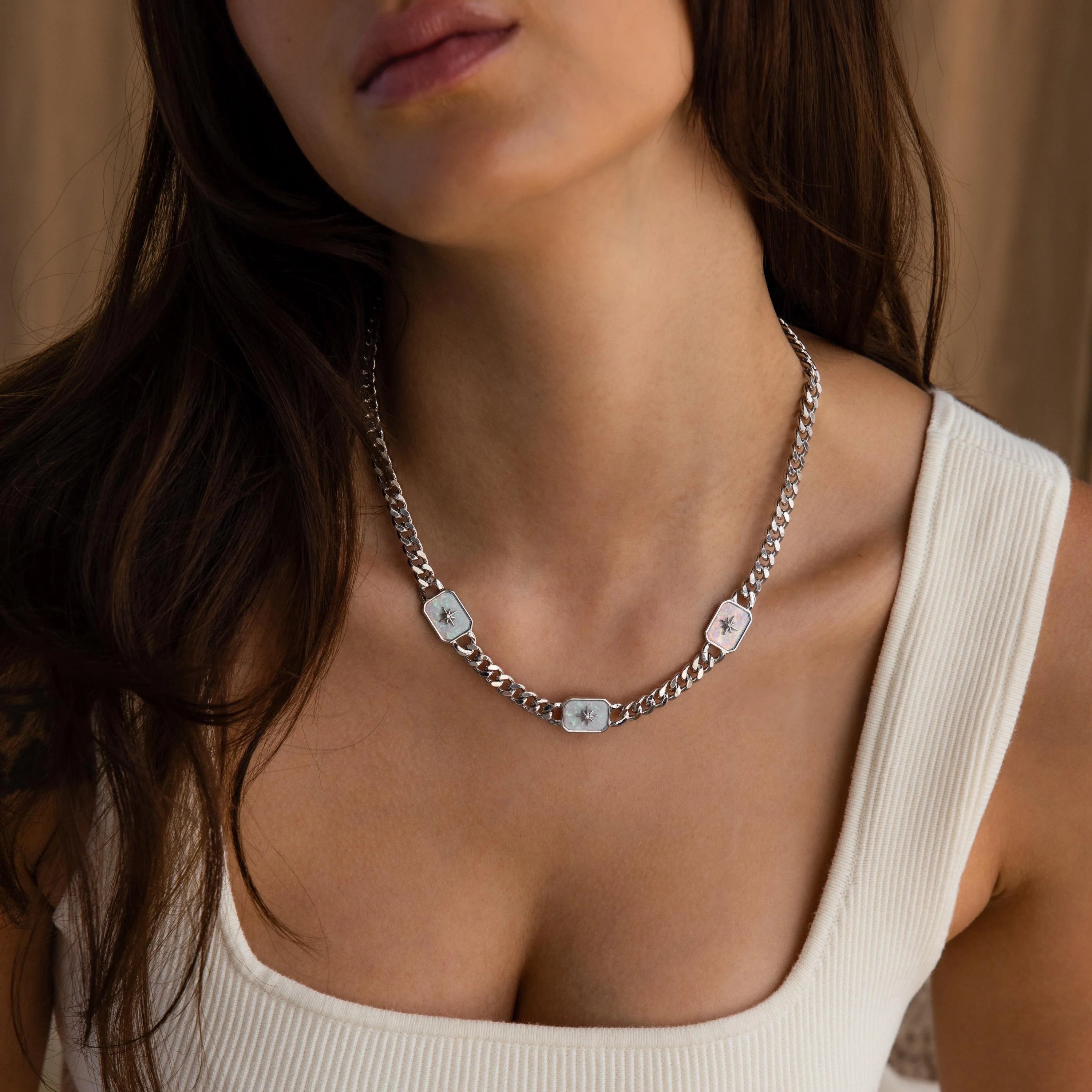 Opal North Star Trio Necklace Silver 18K Gold Plated