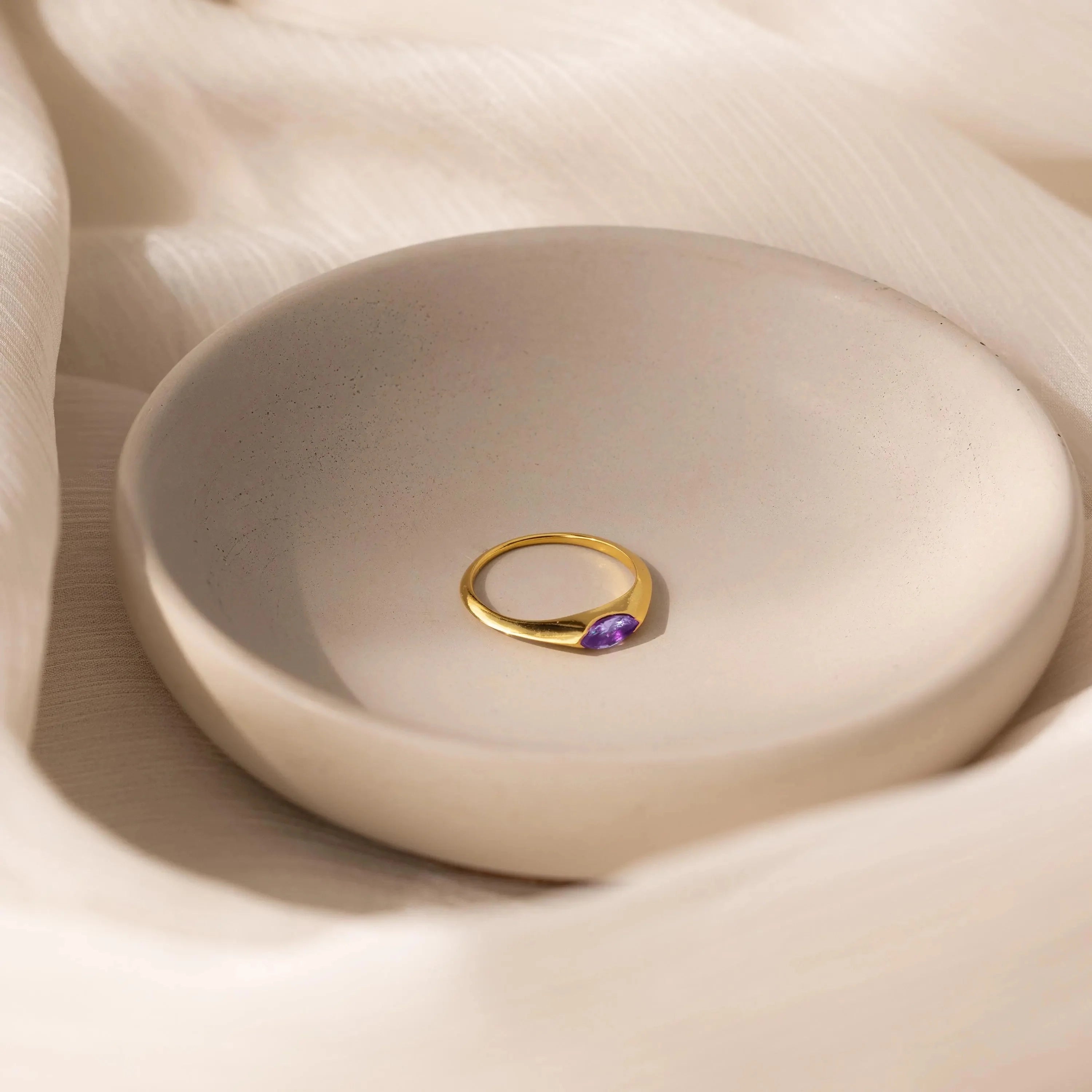 Marquise Birthstone Signet Ring Silver 18K Gold Plated