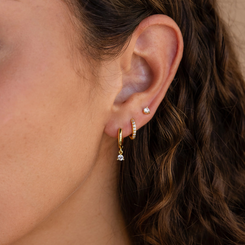Classic Diamond Earrings Set Silver 18K Gold Plated
