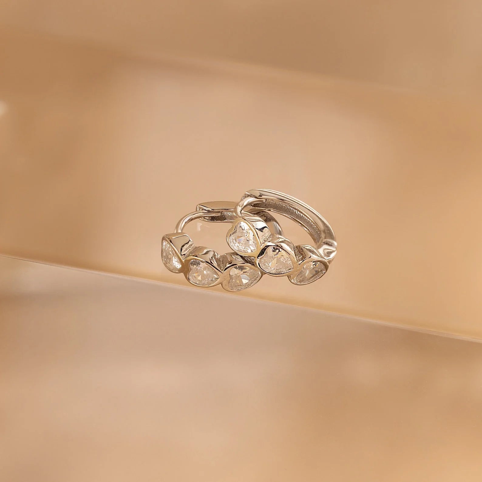 Diamond Bezel Heart Huggies  Silver 18K Gold Plated