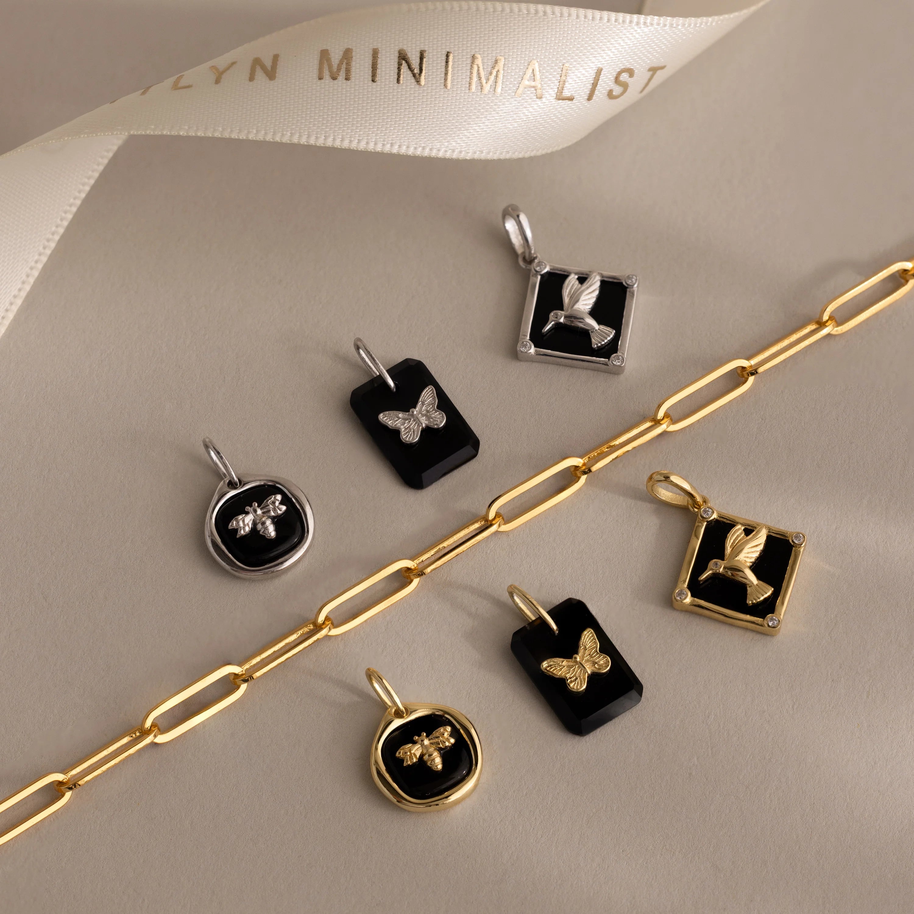 Onyx Butterfly Charm  Silver 18K Gold Plated