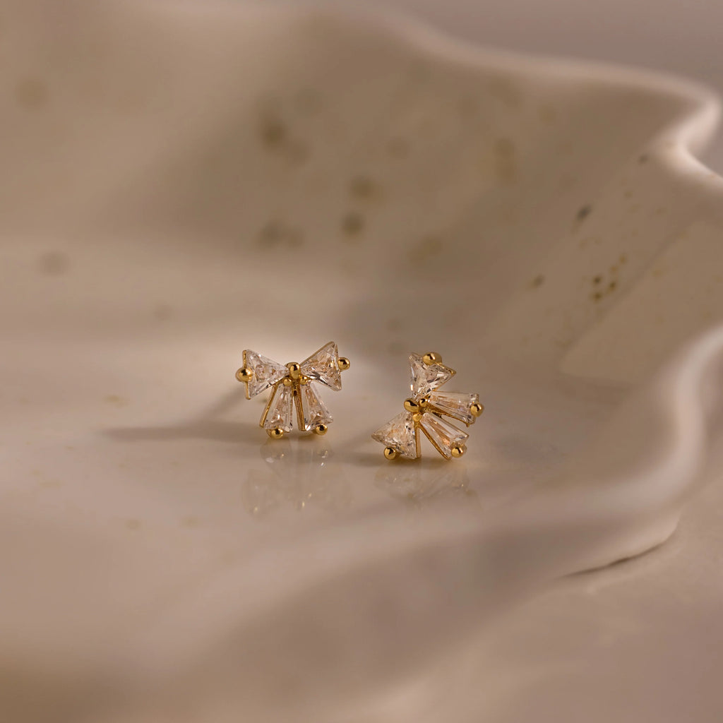 Diamond Bow Studs Silver 18K Gold Plated