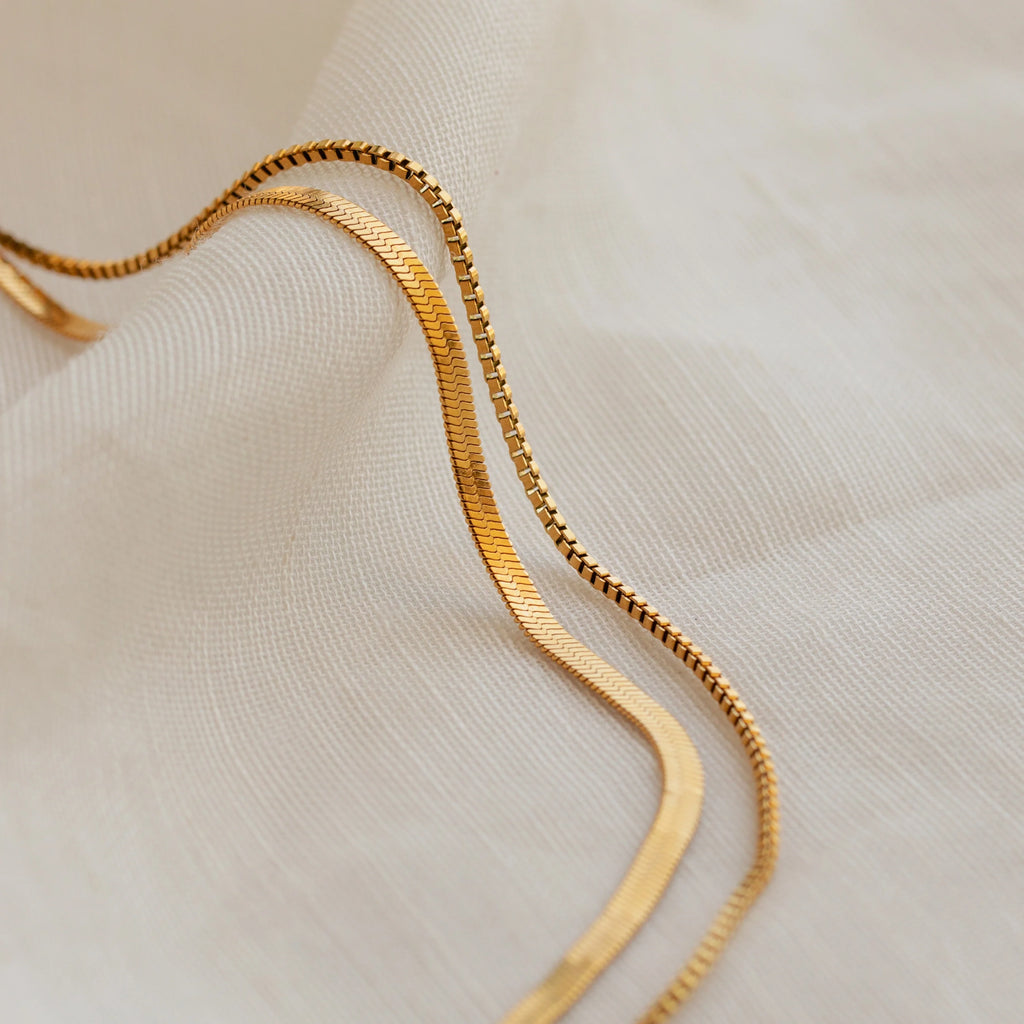 Herringbone Duo Chain Necklace Silver 18K Gold Plated