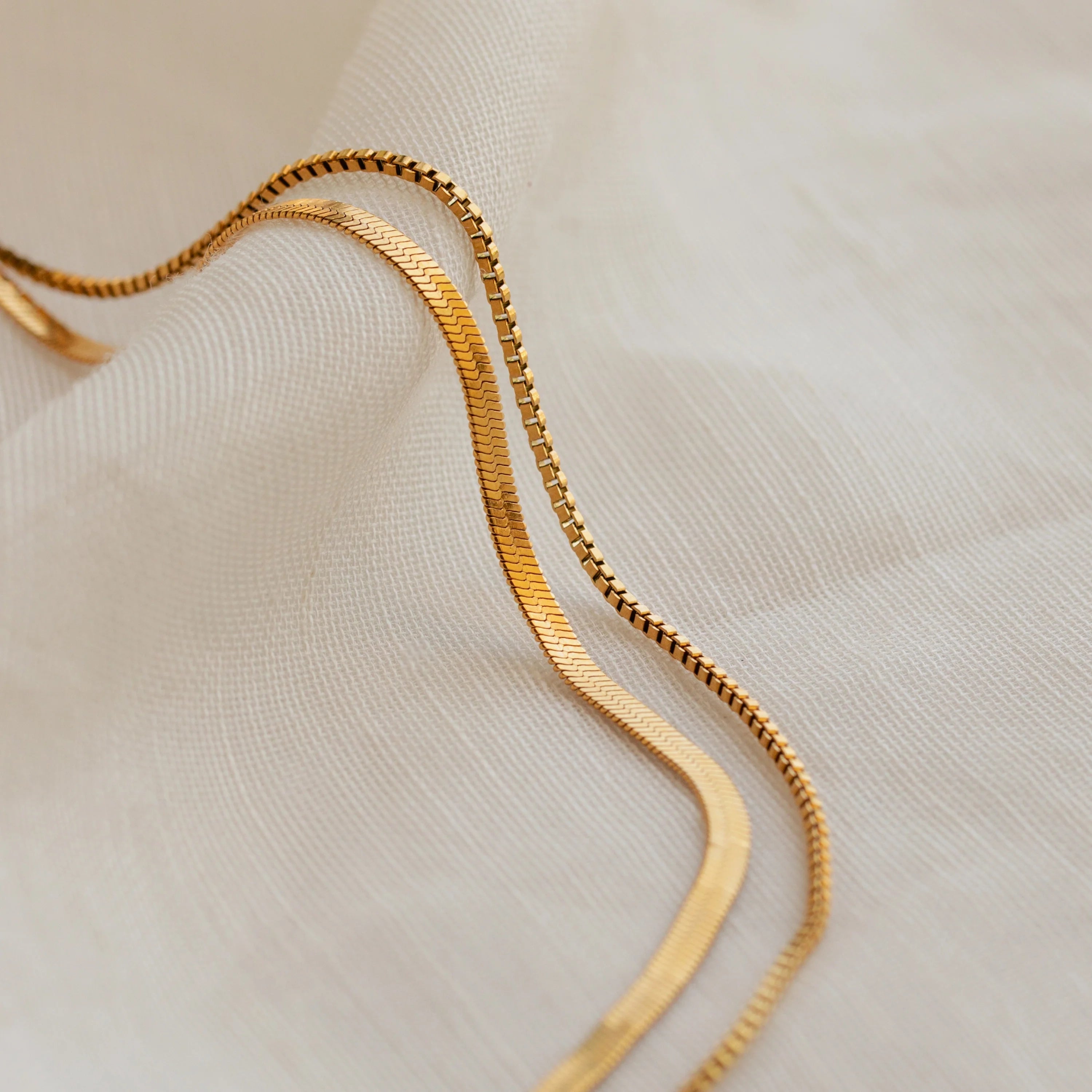 Herringbone Duo Chain Necklace Silver 18K Gold Plated