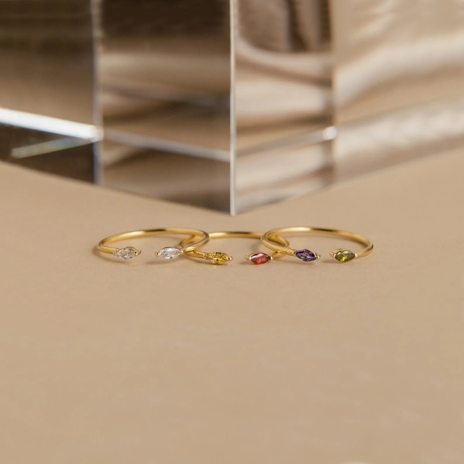 Duo Marquise Birthstone Ring Silver 18K Gold Plated