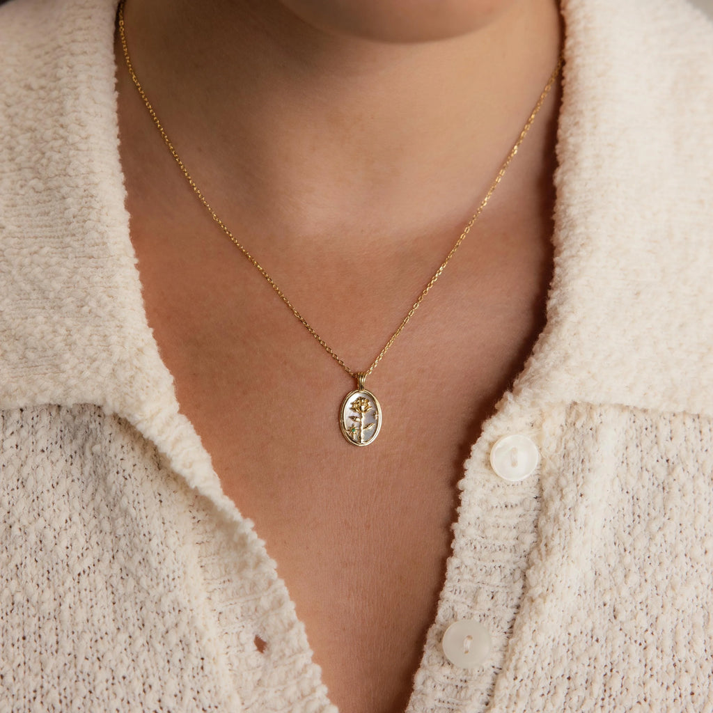 Pearl Flower Birthstone Necklace Silver 18K Gold Plated