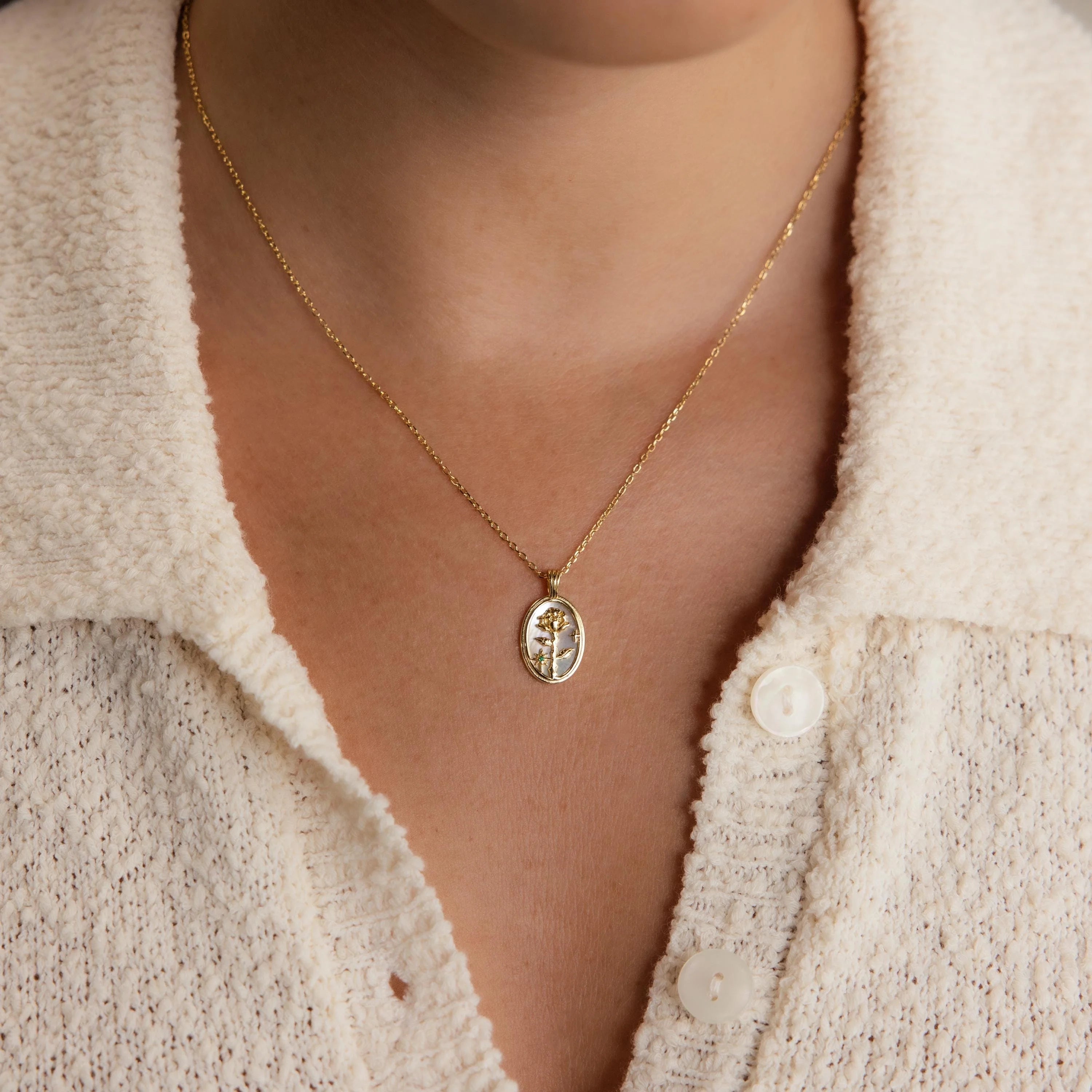 Pearl Flower Birthstone Necklace Silver 18K Gold Plated