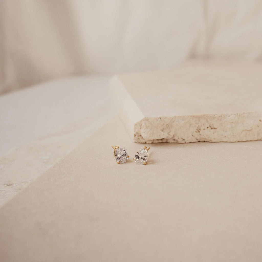 Pear Diamond Studs Silver 18K Gold Plated