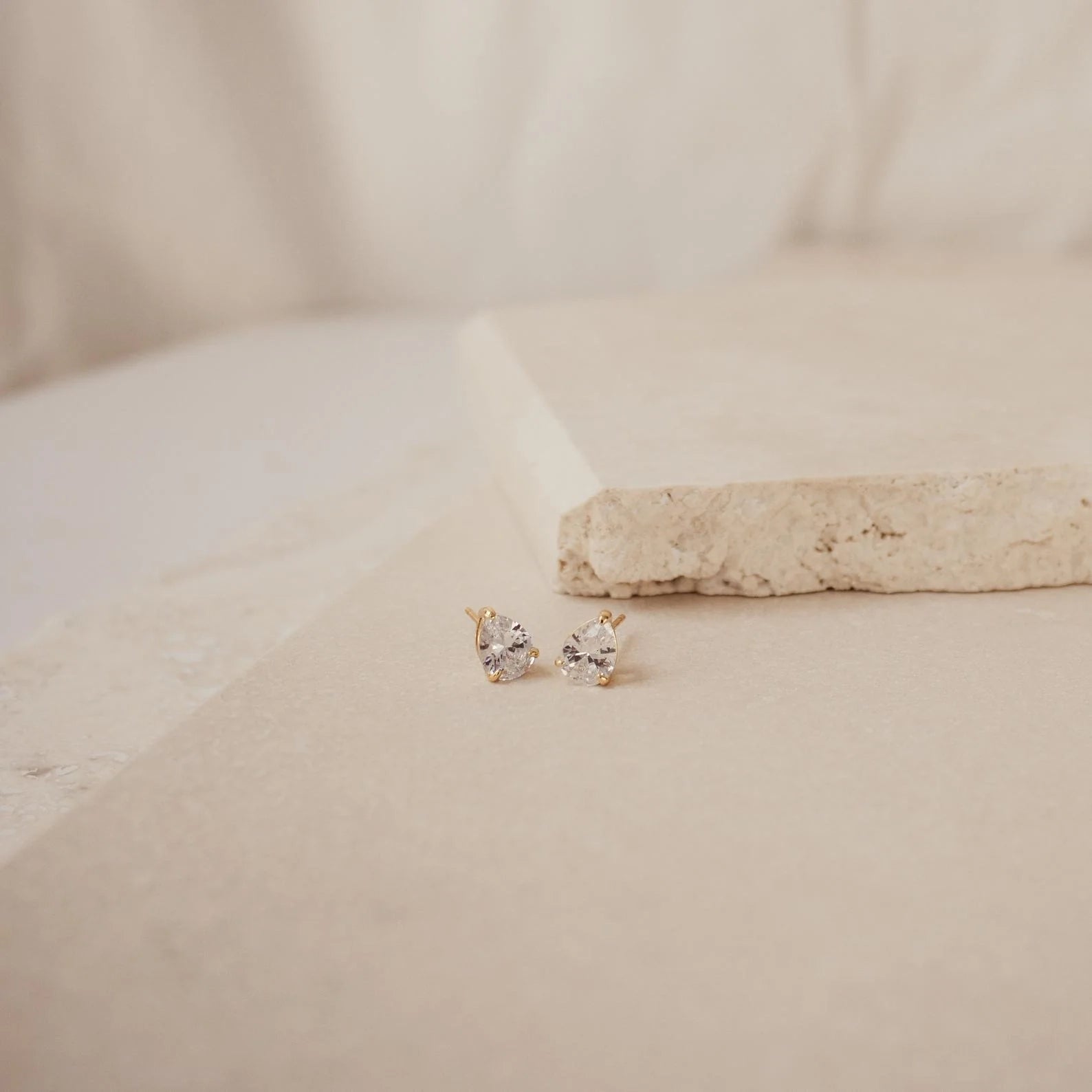 Pear Diamond Studs Silver 18K Gold Plated
