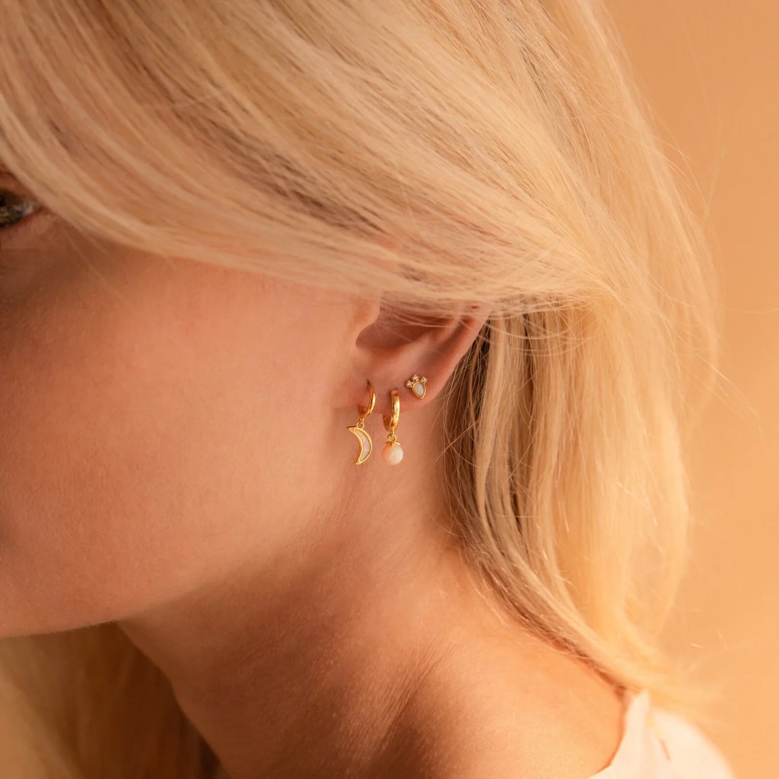 Pink Opal Drop Huggies Silver 18K Gold Plated
