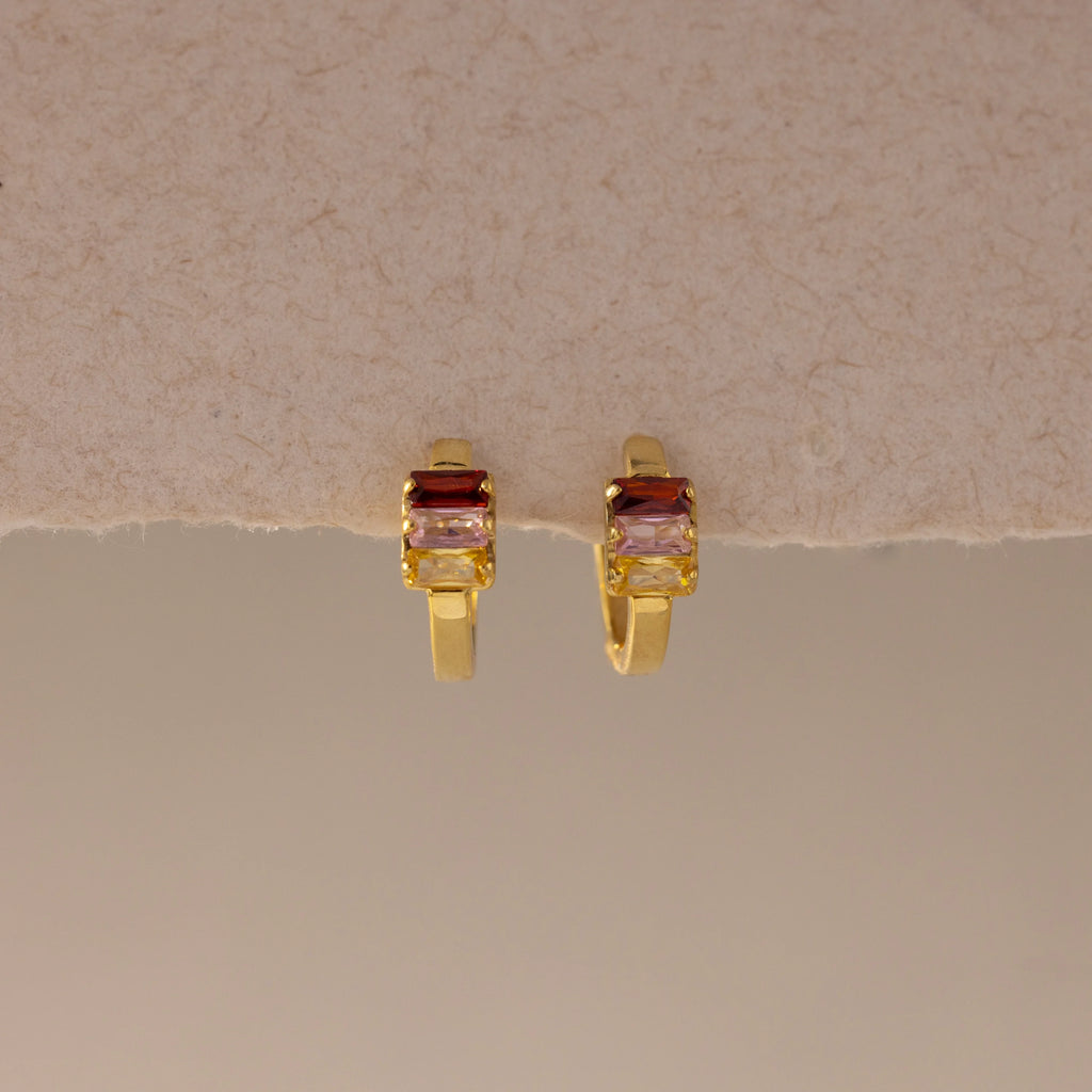 Multiple Baguette Birthstone Huggies  Silver 18K Gold Plated