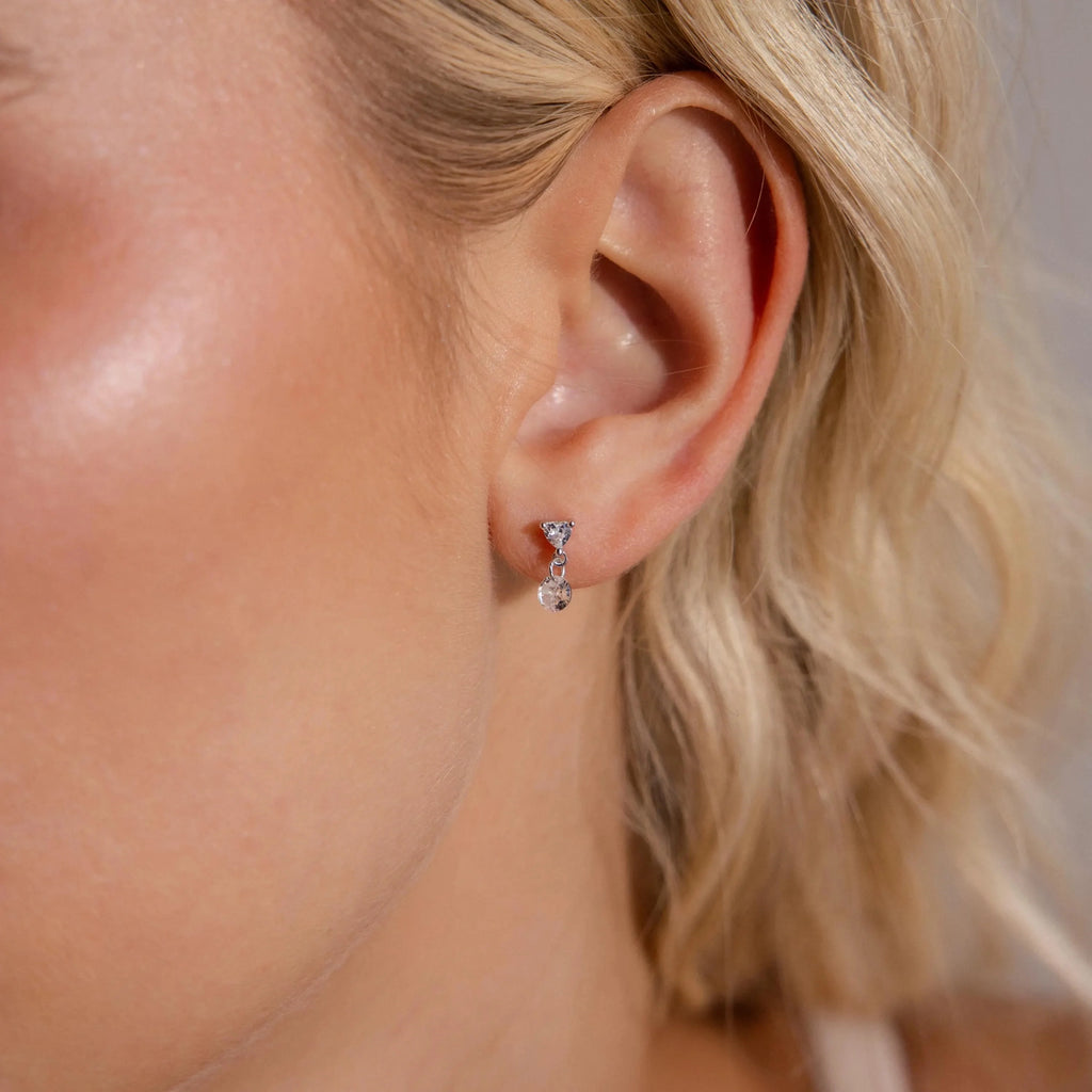 Diamond Heart Drop Flatback Studs Silver 18K Gold Plated