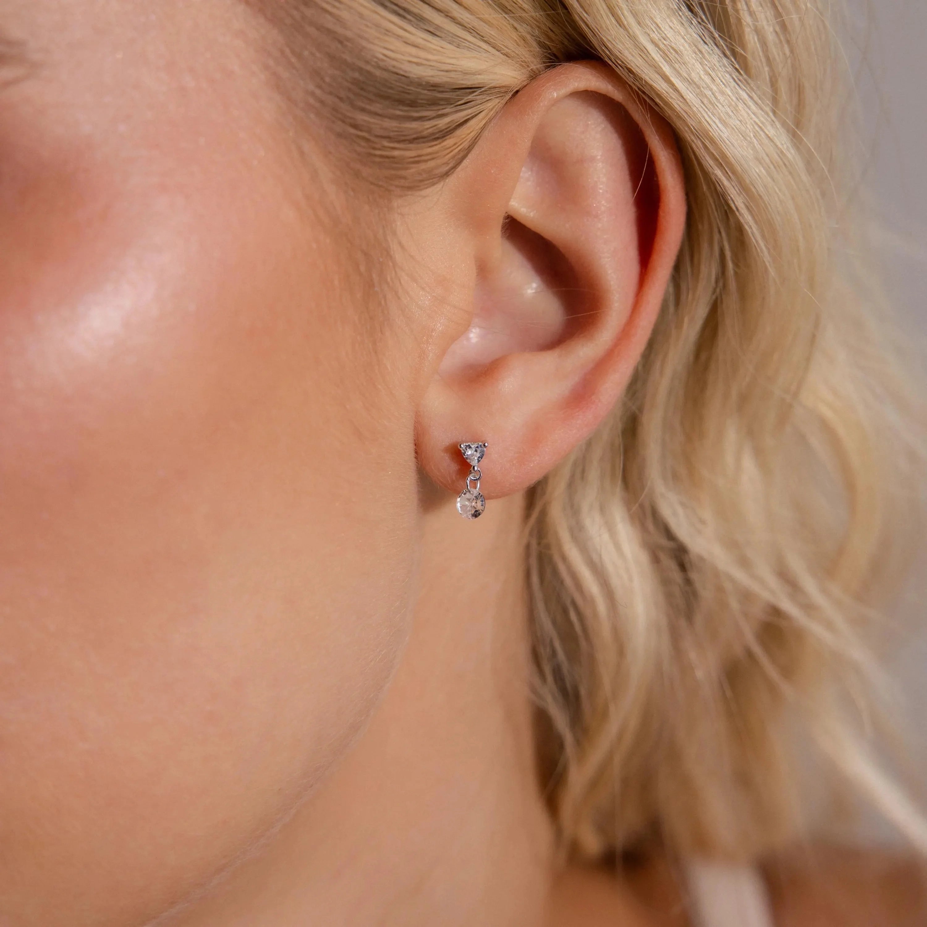 Diamond Heart Drop Flatback Studs Silver 18K Gold Plated