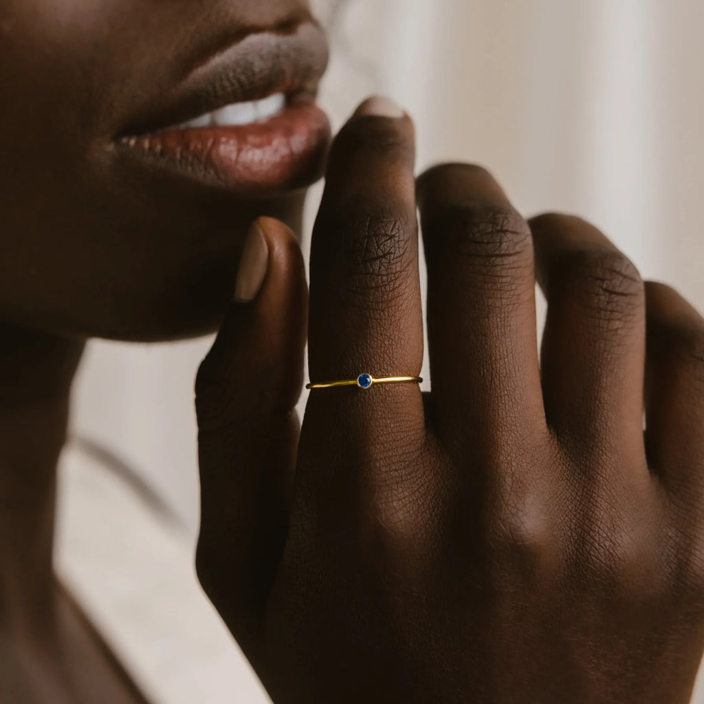 Tiny Birthstone Ring Silver 18K Gold Plated