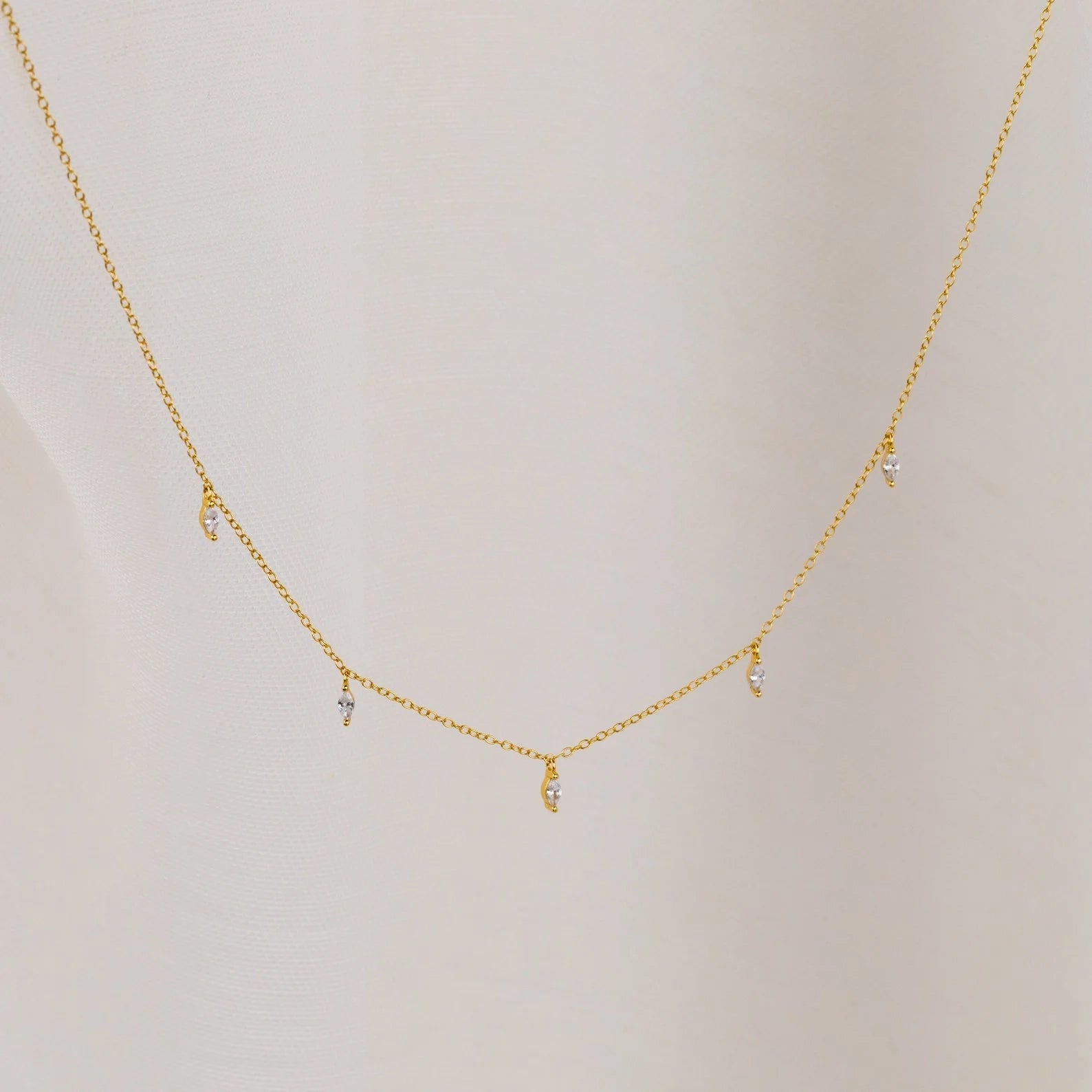 Marquise Station Necklace Silver 18K Gold Plated