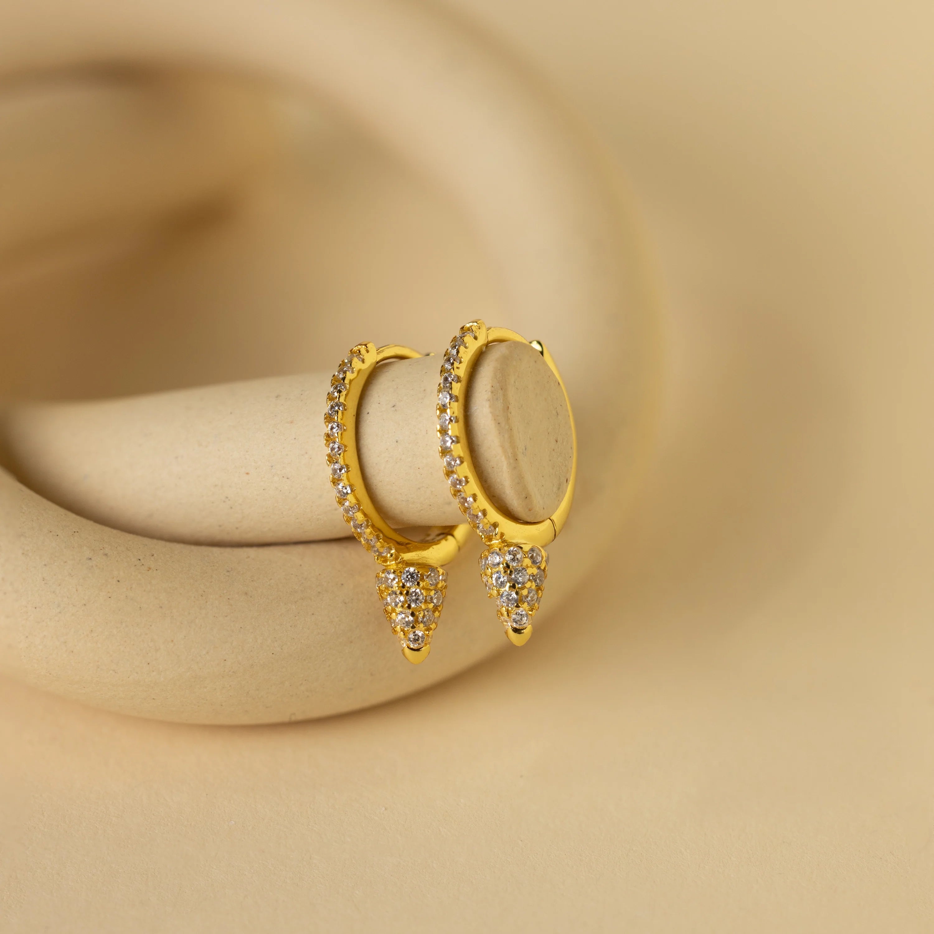 Diamond Pave Spike Huggies Silver 18K Gold Plated