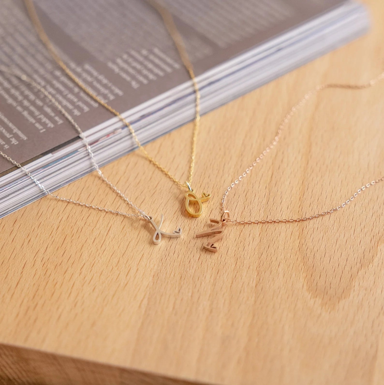 Letter Heart Necklace Silver 18K Gold Plated