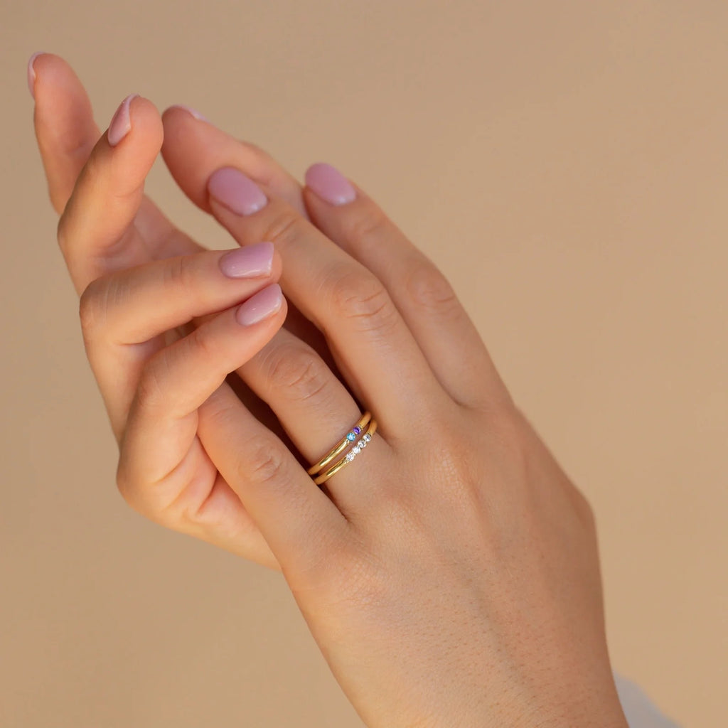 Mini Birthstone Ring Silver 18K Gold Plated