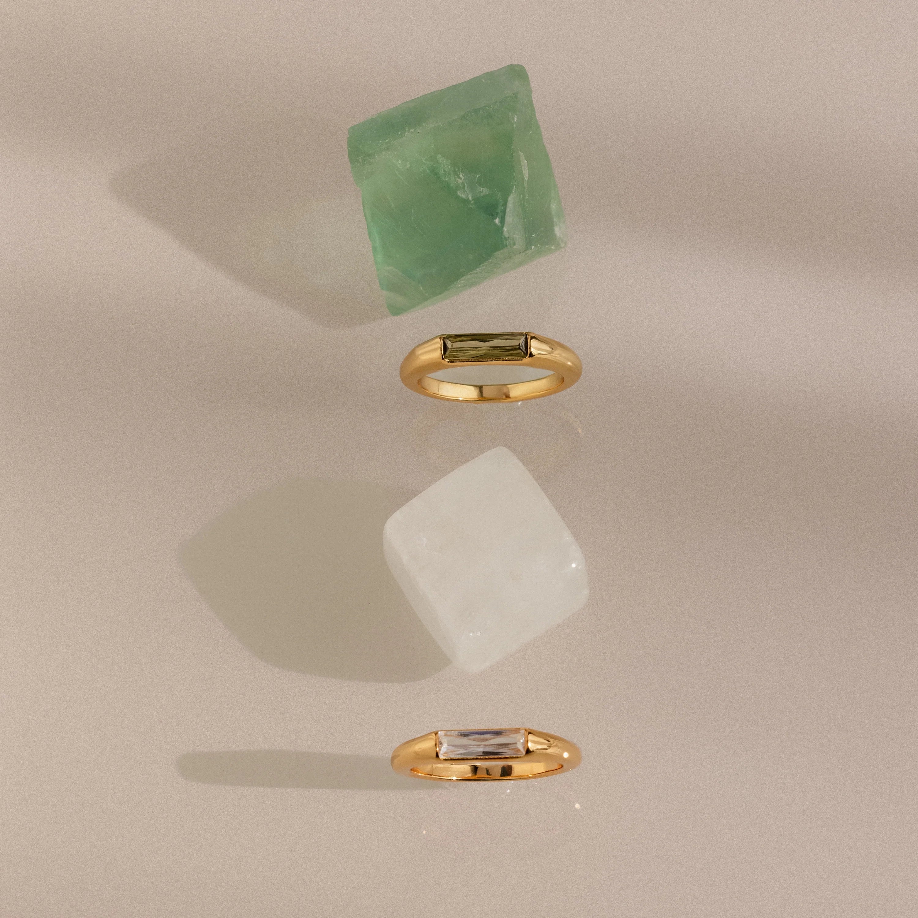 Baguette Cut Signet Ring Silver 18K Gold Plated