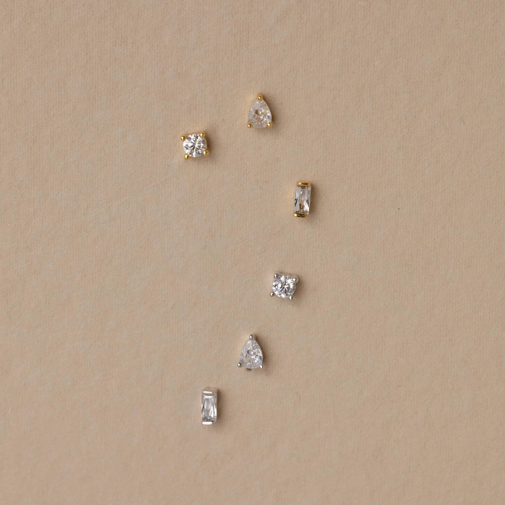 Mixed Diamond Flat Back Stud Set  Silver 18K Gold Plated