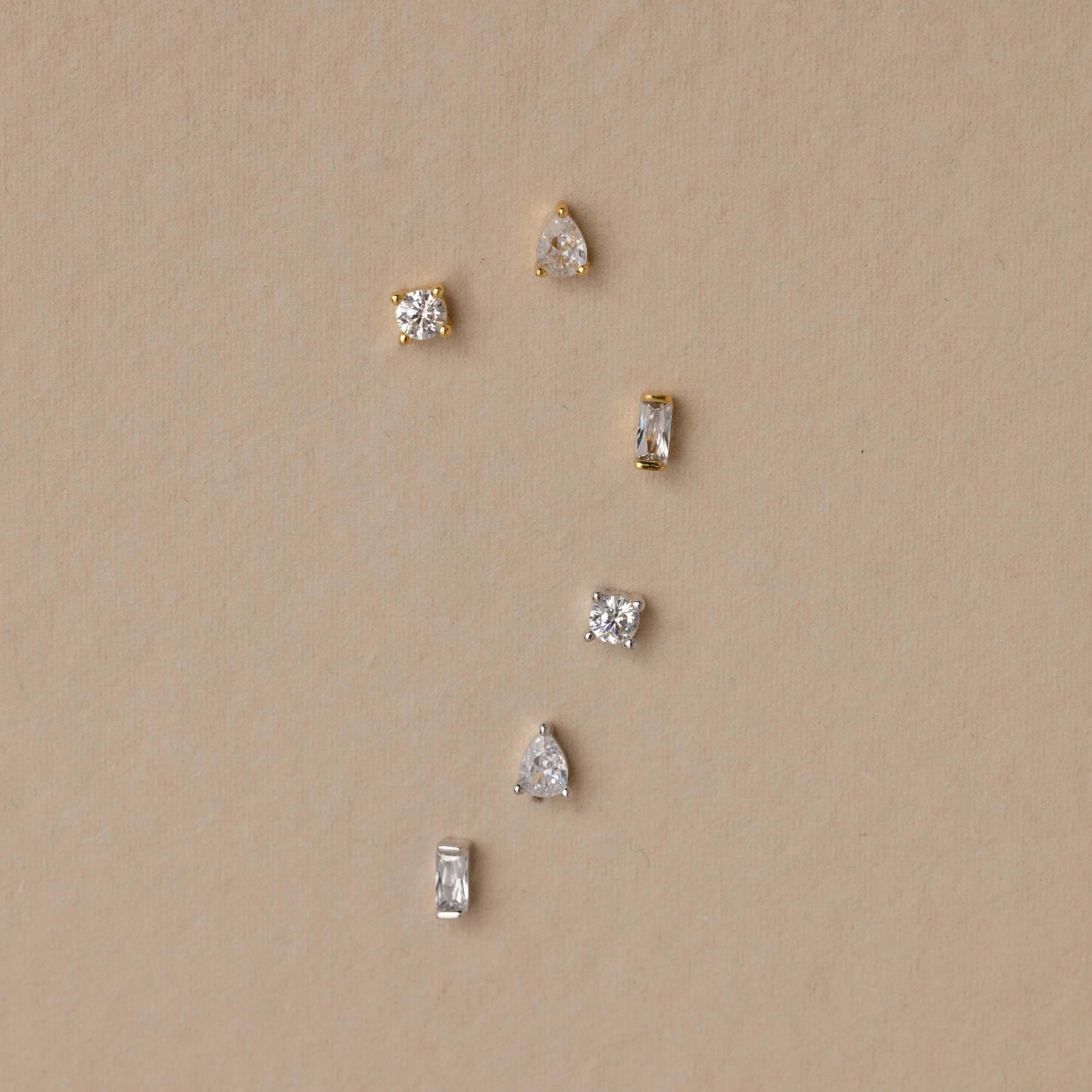 Mixed Diamond Flat Back Stud Set  Silver 18K Gold Plated