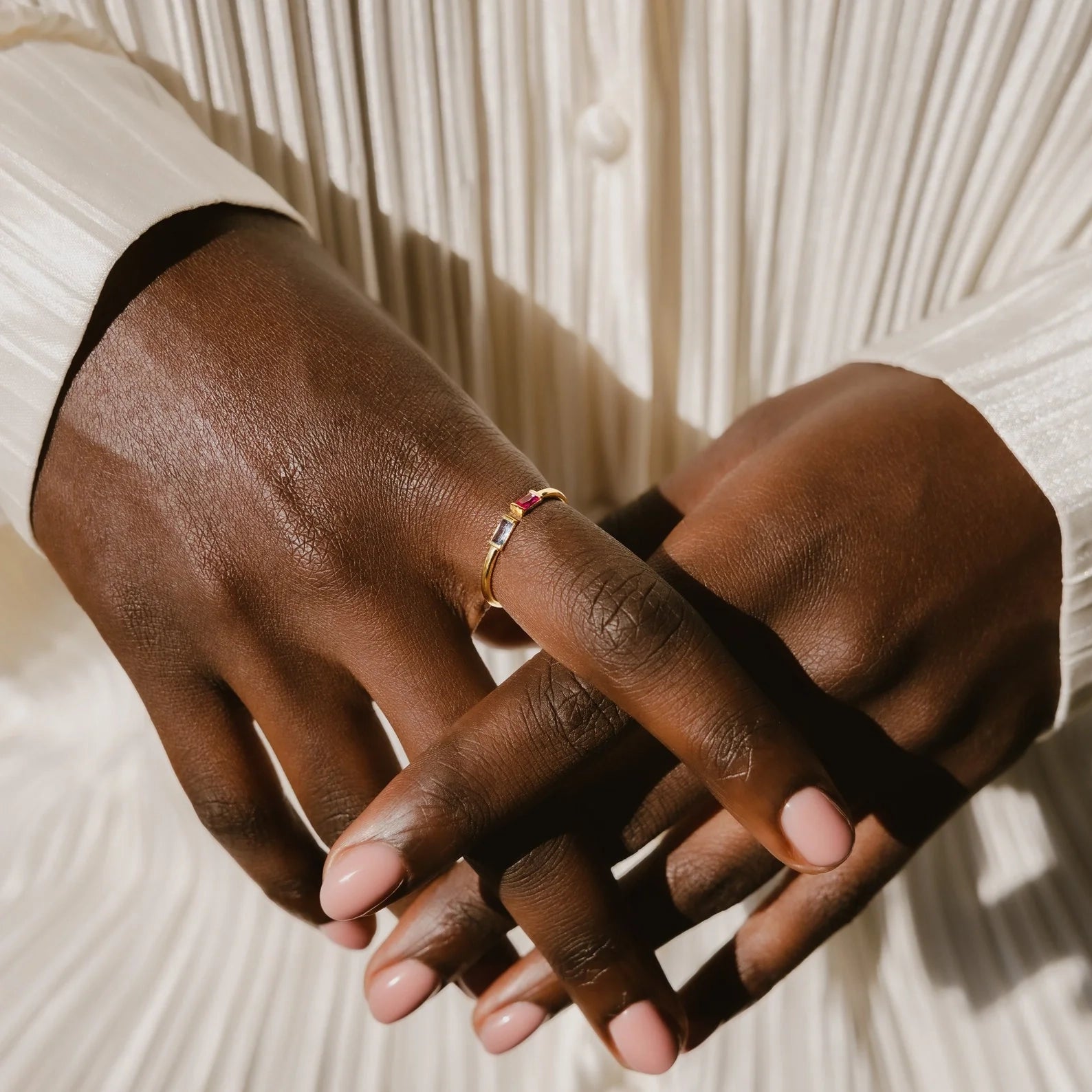 Duo Baguette Birthstone Ring Silver 18K Gold Plated