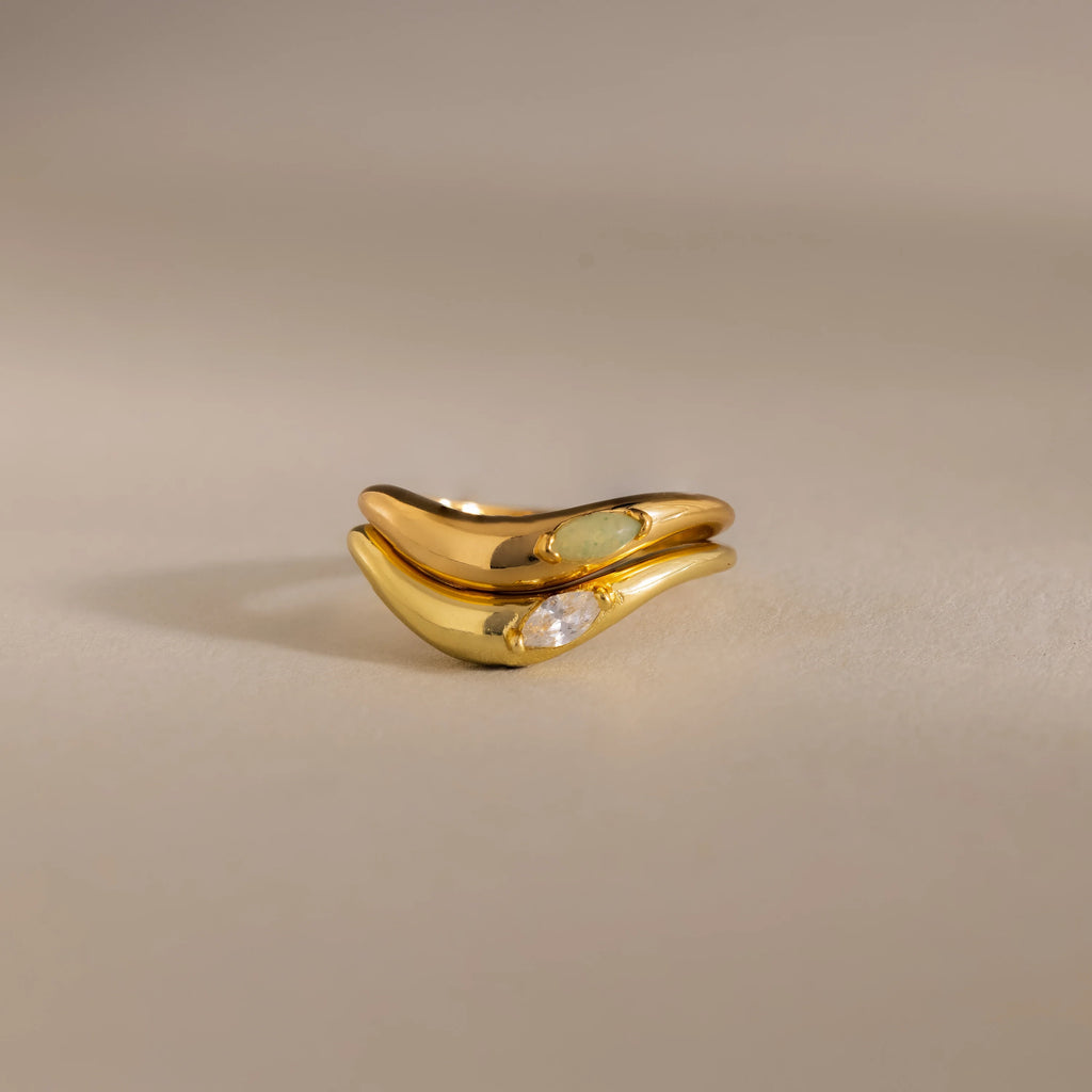 Zen Gemstone Curve Ring Silver 18K Gold Plated