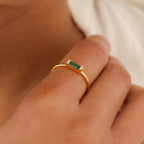 Baguette Cut Emerald Ring Silver 18K Gold Plated