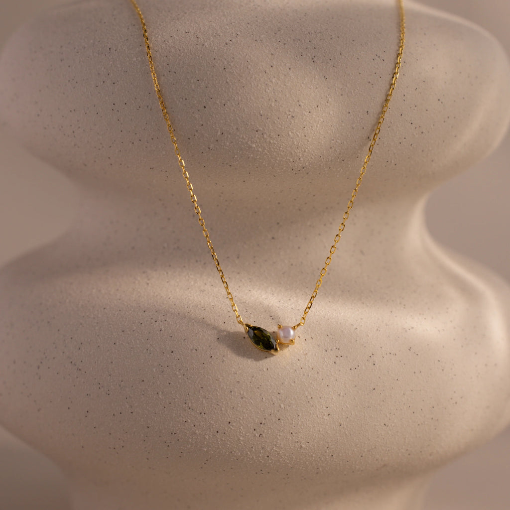 Marquise Birthstone Pearl Necklace Silver 18K Gold Plated