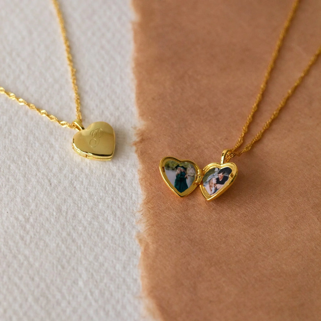 Initial Heart Locket Necklace Silver 18K Gold Plated