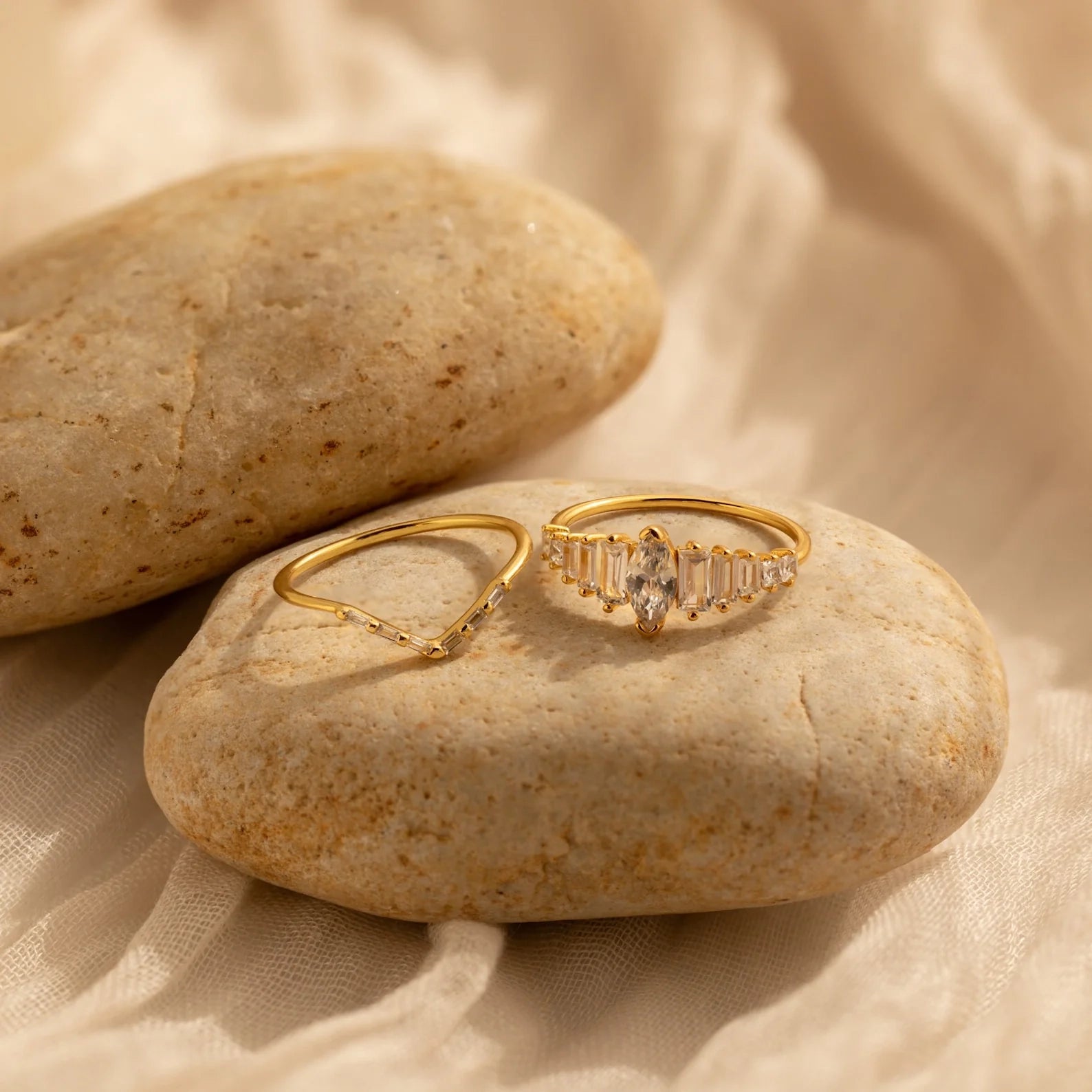 Art Deco Ring Set Silver 18K Gold Plated