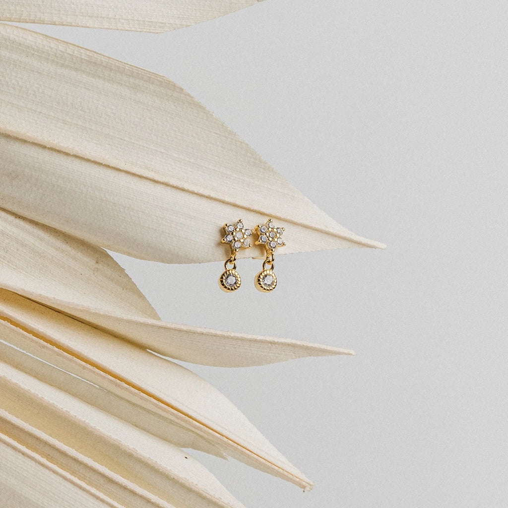 Diamond Flower Studs Silver 18K Gold Plated