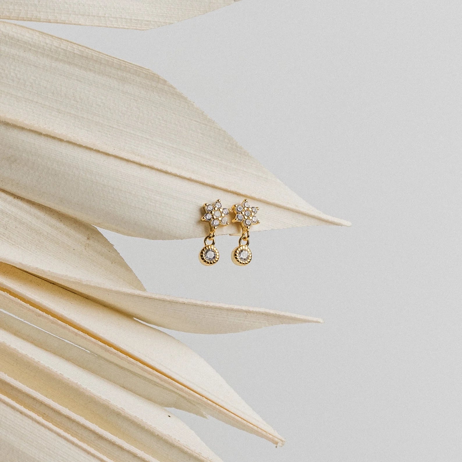 Diamond Flower Studs Silver 18K Gold Plated