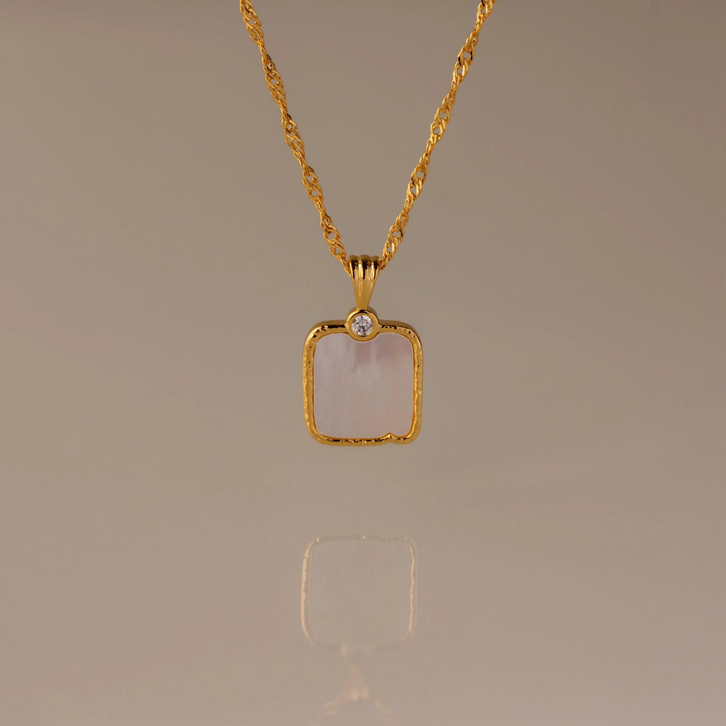 Mother of Pearl Charm Necklace Silver 18K Gold Plated