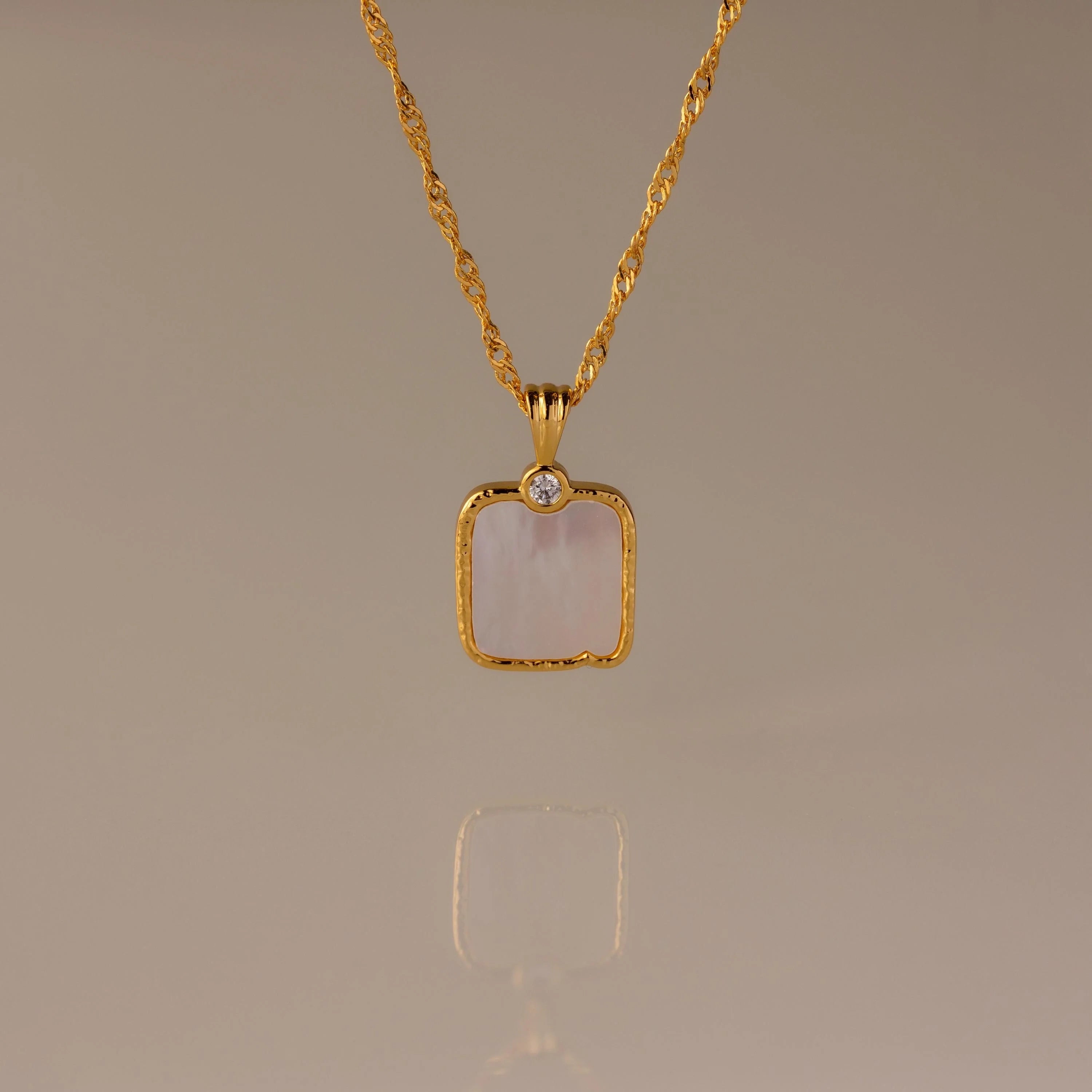 Mother of Pearl Charm Necklace Silver 18K Gold Plated