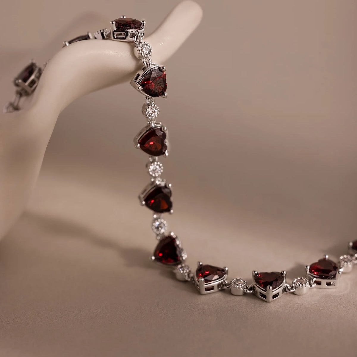 Diamond Garnet Heart Tennis Bracelet Silver 18K Gold Plated