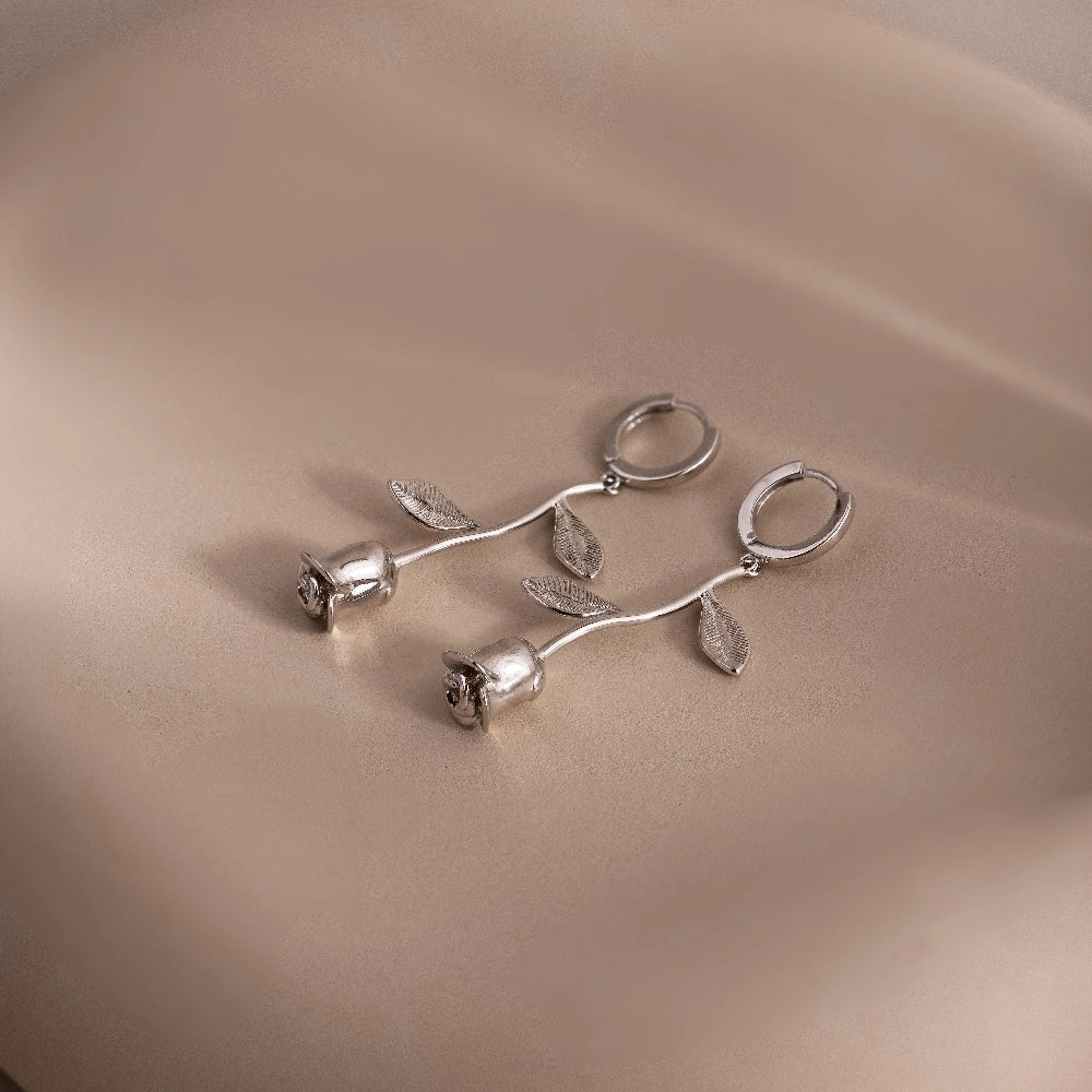 Dangling Rose Huggies Silver 18K Gold Plated
