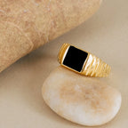 Black Enamel Signet Ring Silver 18K Gold Plated