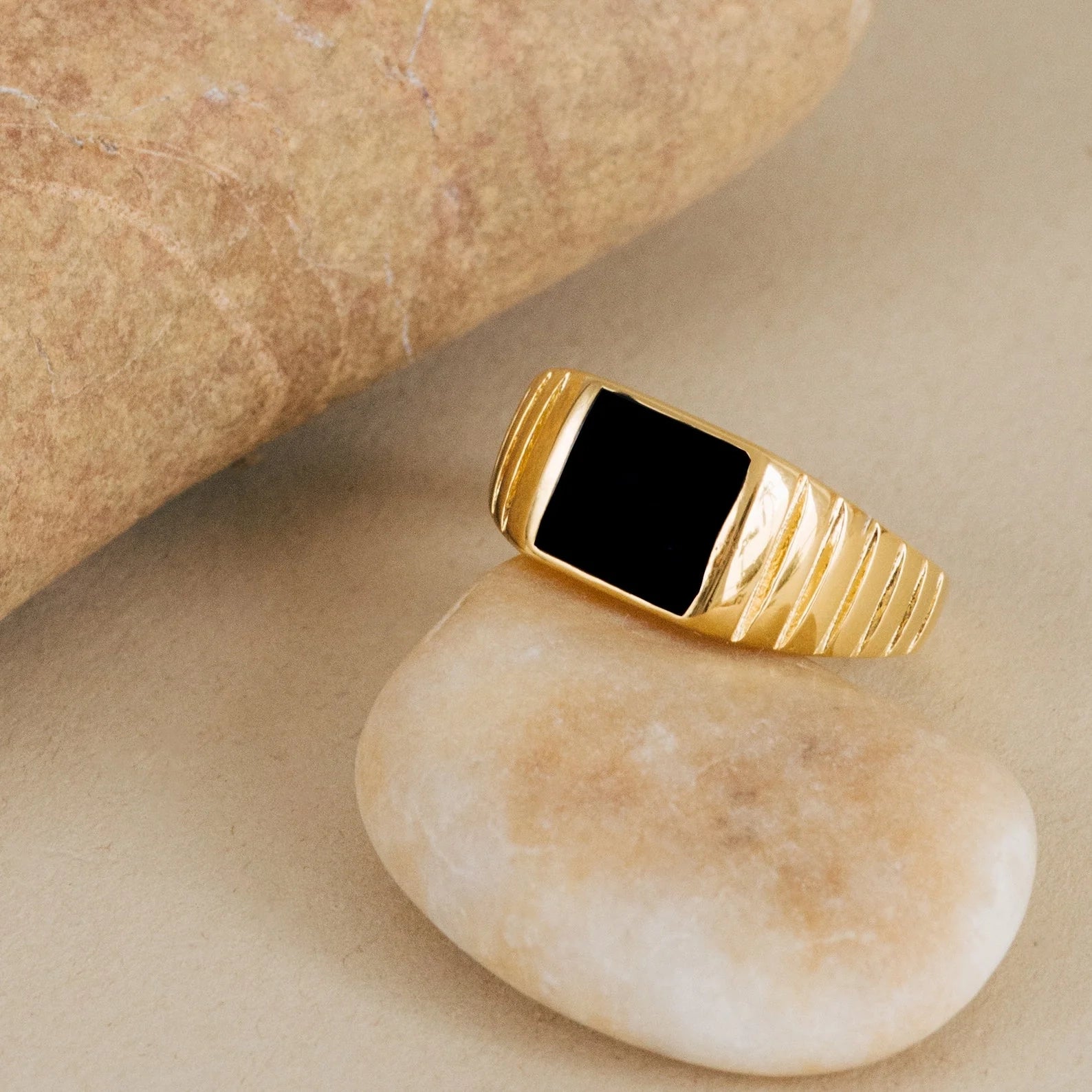 Black Enamel Signet Ring Silver 18K Gold Plated