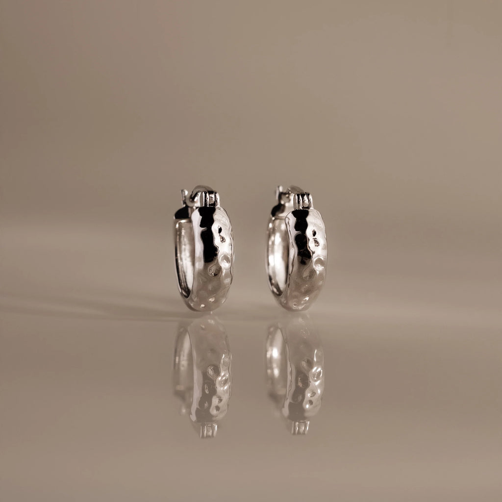 Bold Hammered Huggies Silver 18K Gold Plated