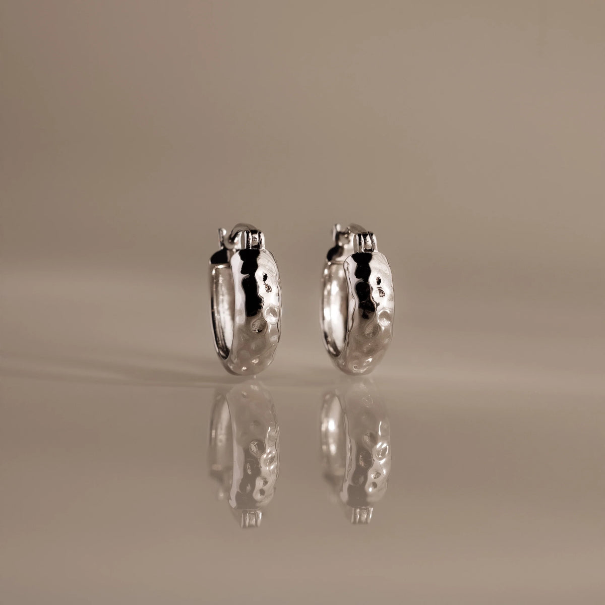 Bold Hammered Huggies Silver 18K Gold Plated